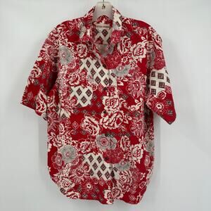 Gotcha Covered Women Top Size M Red Floral Print Hawaiian Resort‎ Vacation Bold